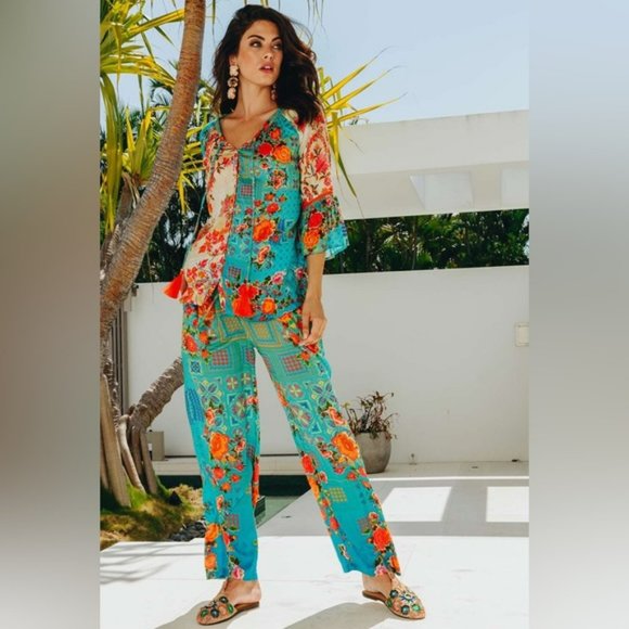 LULA SOUL Aqua Turquoise Capri Wide Leg Pants - Picture 3 of 16